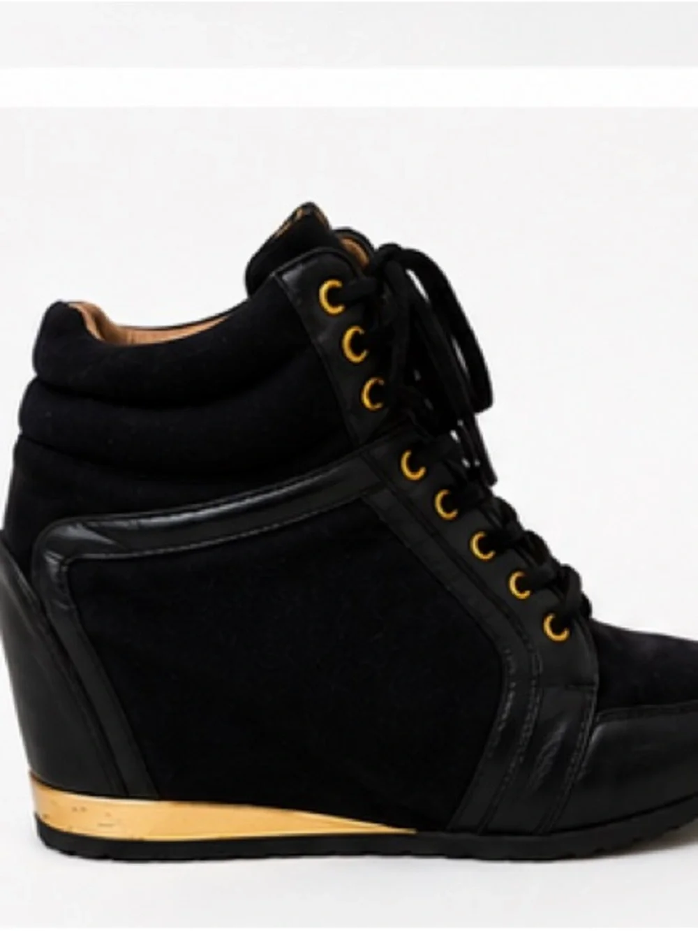 Paper Fox Hidden Wedge High Top Sneakers Black Gold Lace-Up Women’s Size 9
